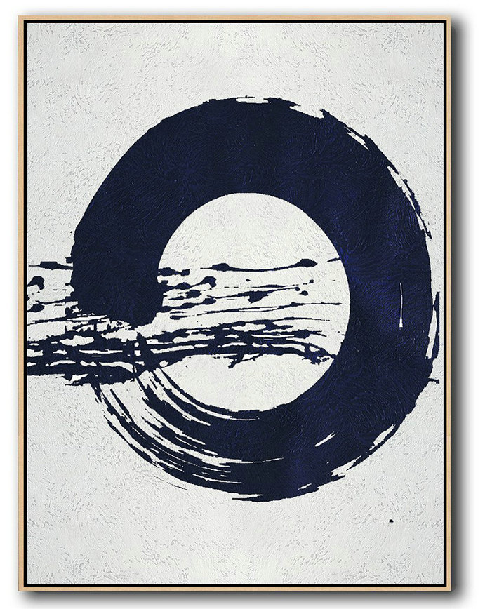 Oversized Canvas Art,Buy Hand Painted Navy Blue Abstract Painting Online,Hand Painted Acrylic Painting